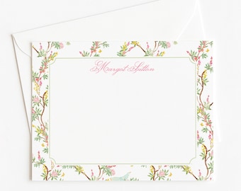 Personalized Chinoiserie Notecards, Custom Spring Floral Note Cards, Baby Shower Thank You Note Cards, Mothers Day Gift, Girls Stationery