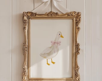 Goose Nursery Print, Vintage Goose Nursery Art, Baby Girl Nursery, Classic Nursery Decor Neutral, Duck Art, Coquette Goose Pink Bow Wall Art