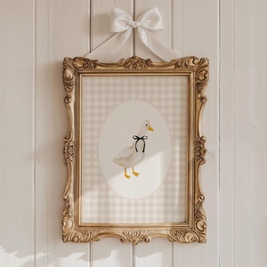 Goose Nursery Print, Vintage Goose Nursery Art, Baby Girl Nursery, Gingham Nursery Decor Neutral, Coquette Goose Bow Wall Art, Duck Nursery