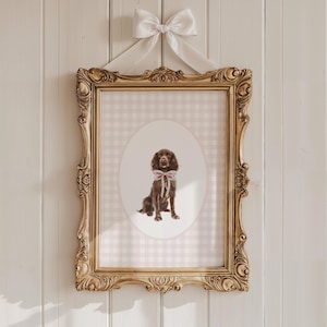 Boykin Spaniel Nursery Decor, Watercolor Dog Nursery Print, Baby Girl Nursery, Pink Gingham Wall Print, Coquette Pink Bow, Puppy Nursery Art
