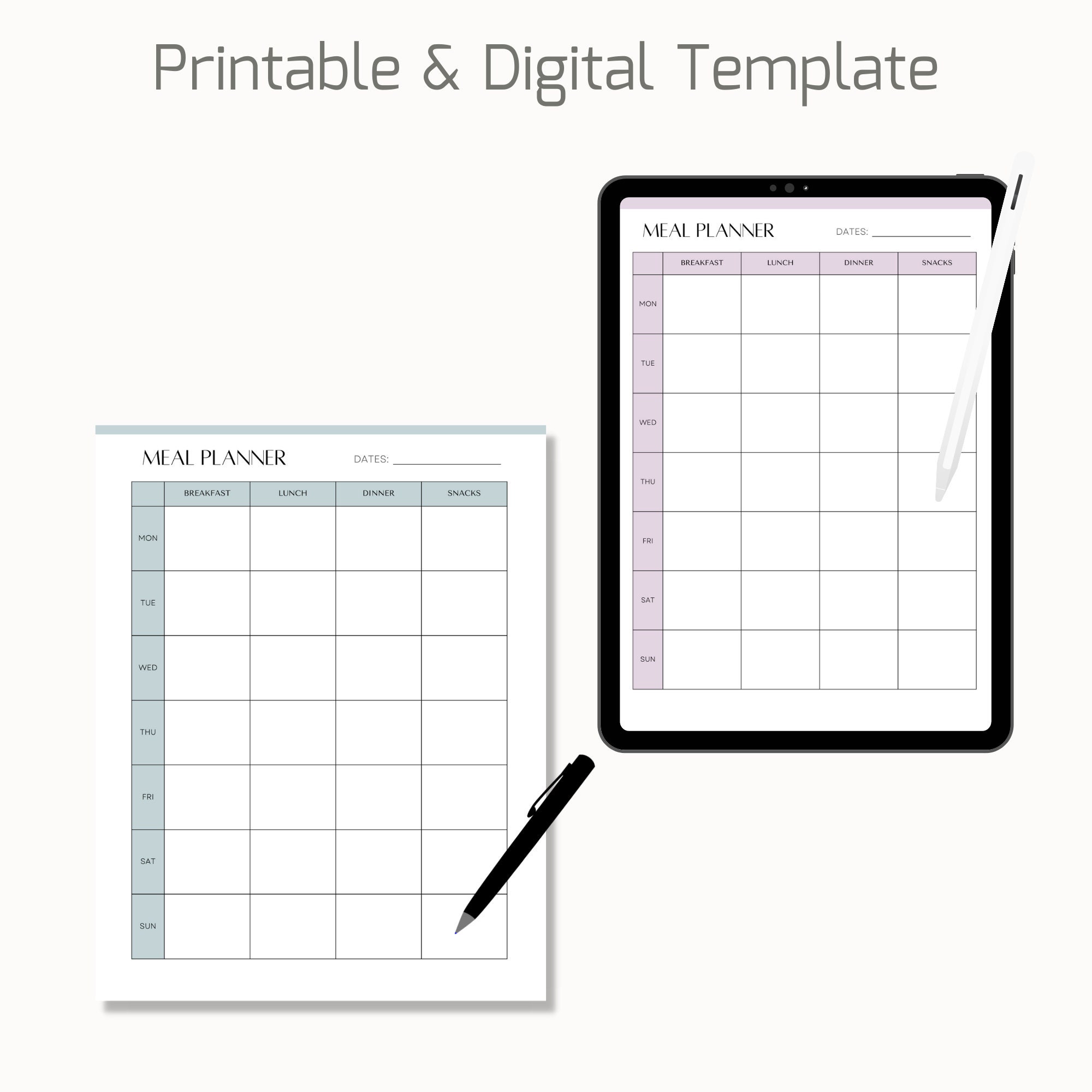 Printable Weekly Meal Planner, Weekly Meal Prep Template, Dinner Plans