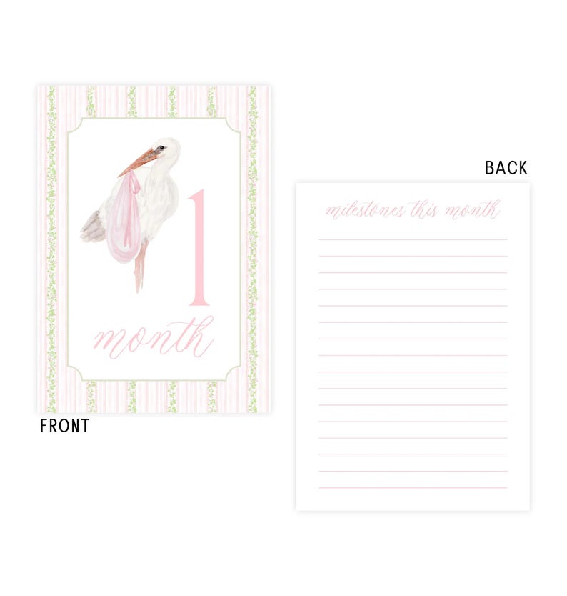 Baby Girl Milestone Cards, Watercolor Pink Green Floral Milestone Cards ...