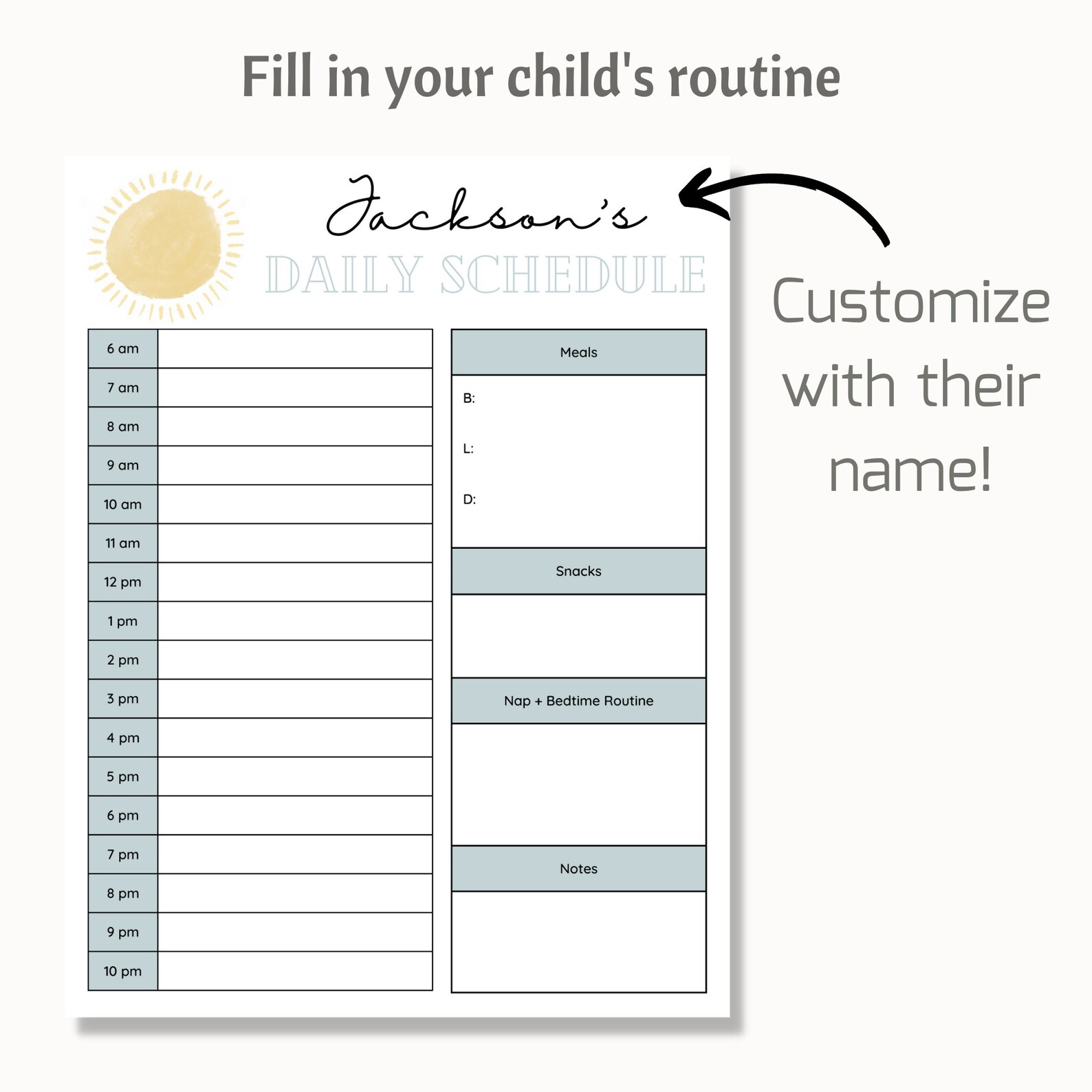 Printable Child Schedule, Babysitter Important Info Sheet, Infant ...