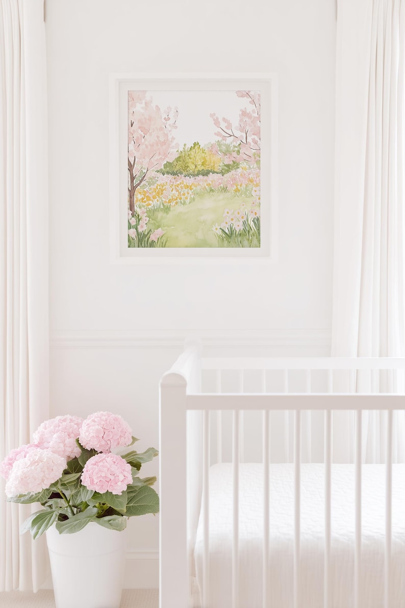 Watercolor Pink Floral Nursery Print, Baby Girl Nursery, Soft Pink ...