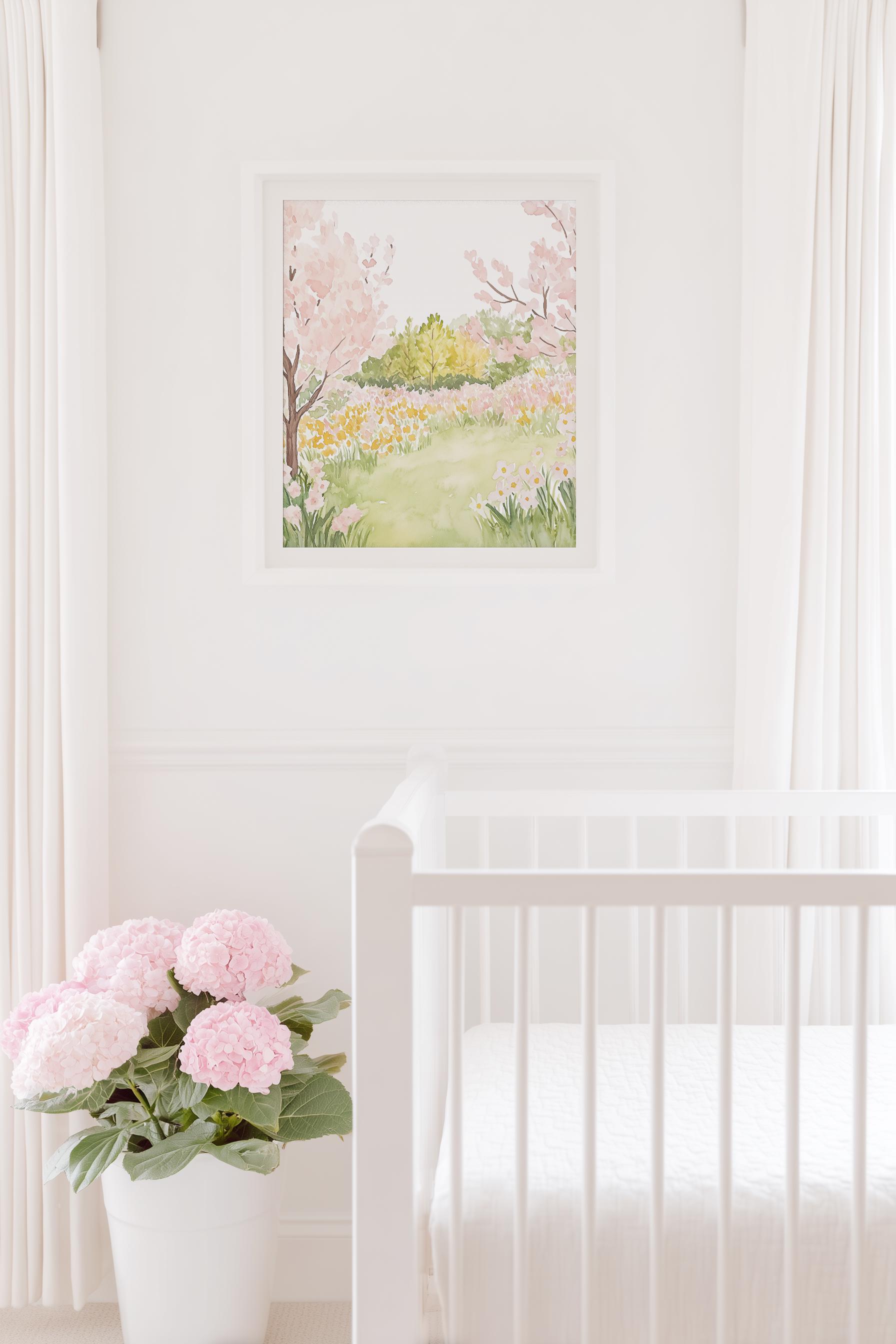 Watercolor Pink Floral Nursery Print, Baby Girl Nursery, Soft Pink ...