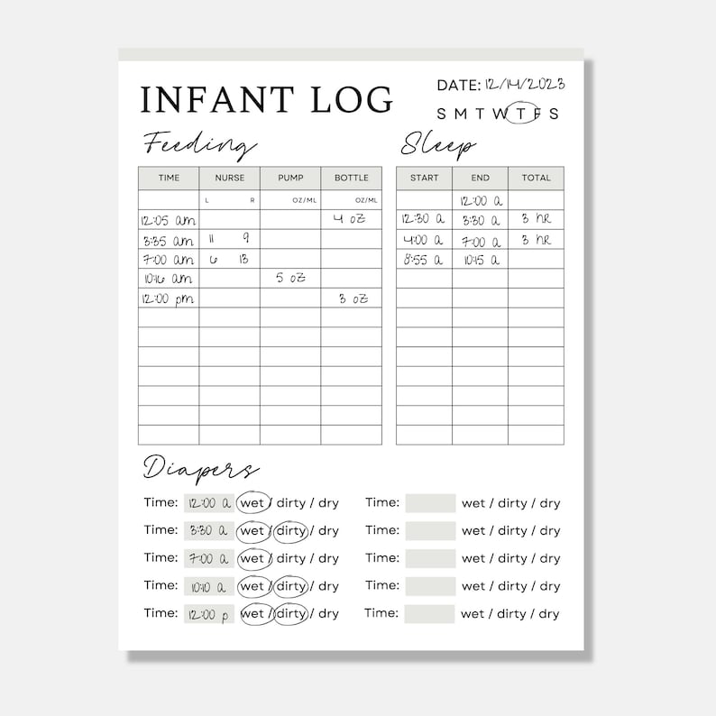 Newborn Daily Care Log, Infant Log, Breastfeeding Log, Postpartum Baby ...