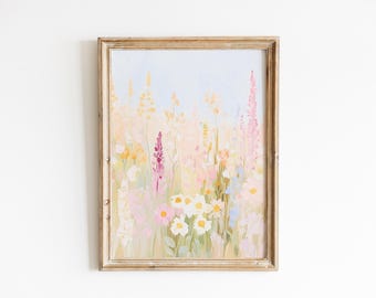 Watercolor Pink Floral Nursery Print, Baby Girl Nursery, Soft Pink Floral Nursery Wall Art, Flower Landscape Decor, Floral Girl Room Decor