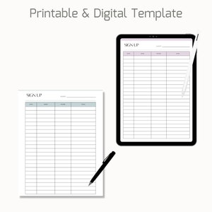 Printable Sign up Sheet, Contact Sheet, Event Sign up Form, Party Sign ...