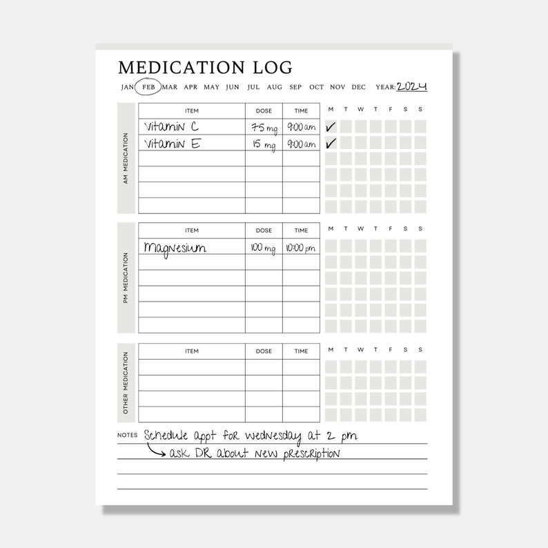 Printable Medication Log, Medicine Tracker List, Daily Medication ...