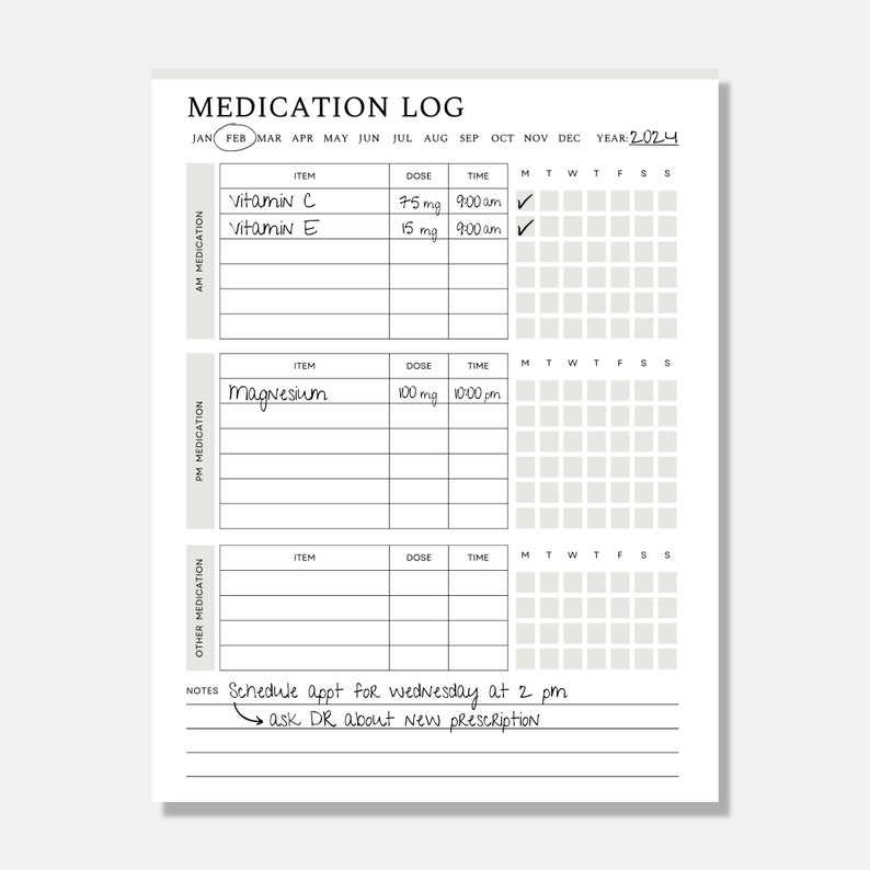 Printable Medication Log, Medicine Tracker List, Daily Medication Given Tracker, Medication Chart Checklist, Treatment Administration Record image 2