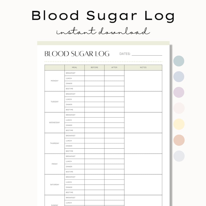 Printable Gestational Diabetes Log, Blood Sugar Tracker, Diabetes Log