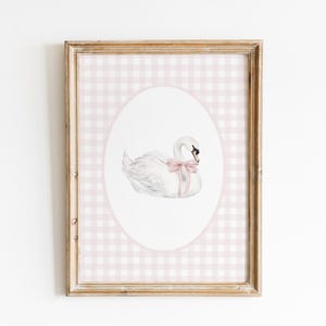 White Swan Girl Room Print, Ballet Nursery Art, Baby Girl Nursery, Watercolor Vintage Swan Girls Room Wall Art, Blush Pink Bow Coquette Art