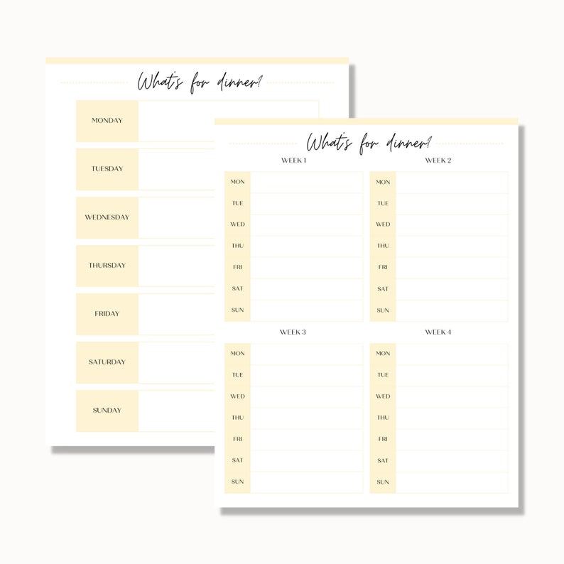 Printable Weekly Dinner Planner, Family Menu, What's for Dinner, Weekly Meal List, Fridge ...