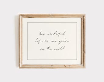 How Wonderful Life Is Now You're In The World Print, Baby Boy Nursery Wall Art, Nursery Decor Neutral, Girl Room Decor, Vintage Nursery Art