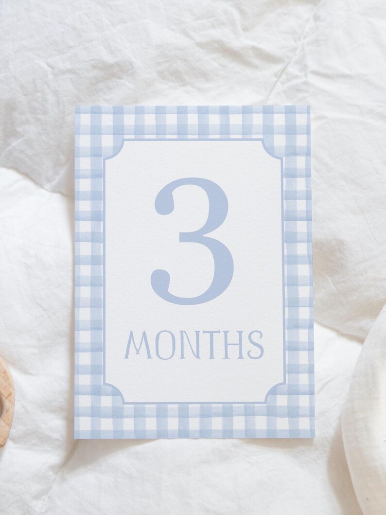 Watercolor Blue Gingham Milestone Cards, Baby Boy Milestone Cards, Baby ...