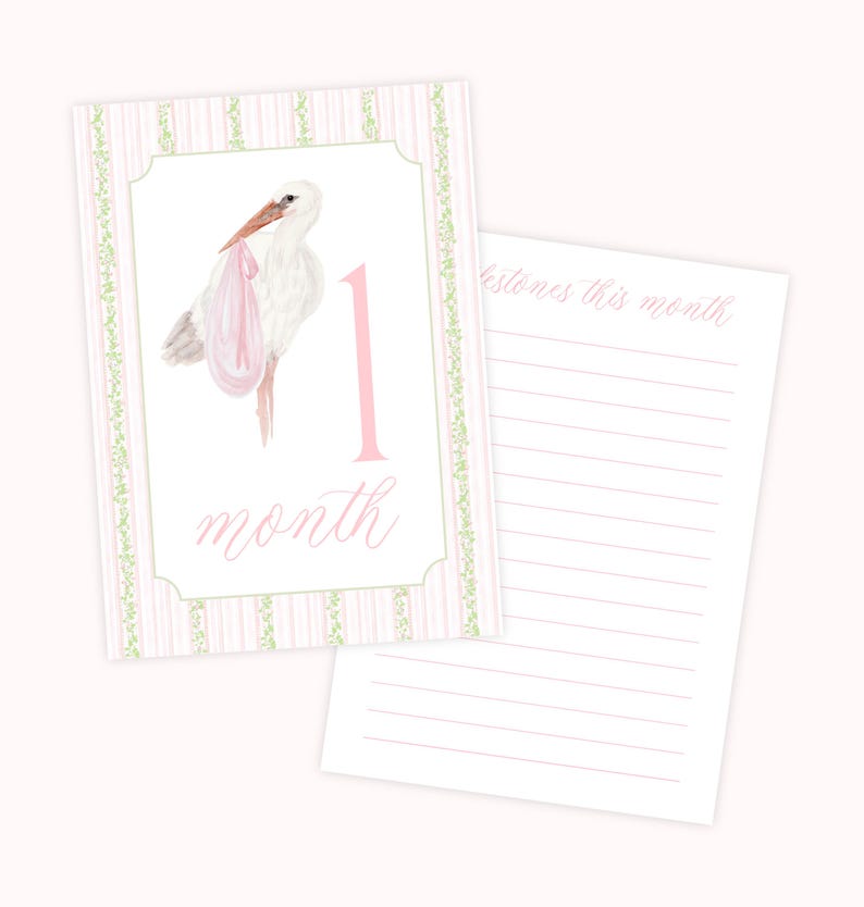 Baby Girl Milestone Cards, Watercolor Pink Green Floral Milestone Cards ...