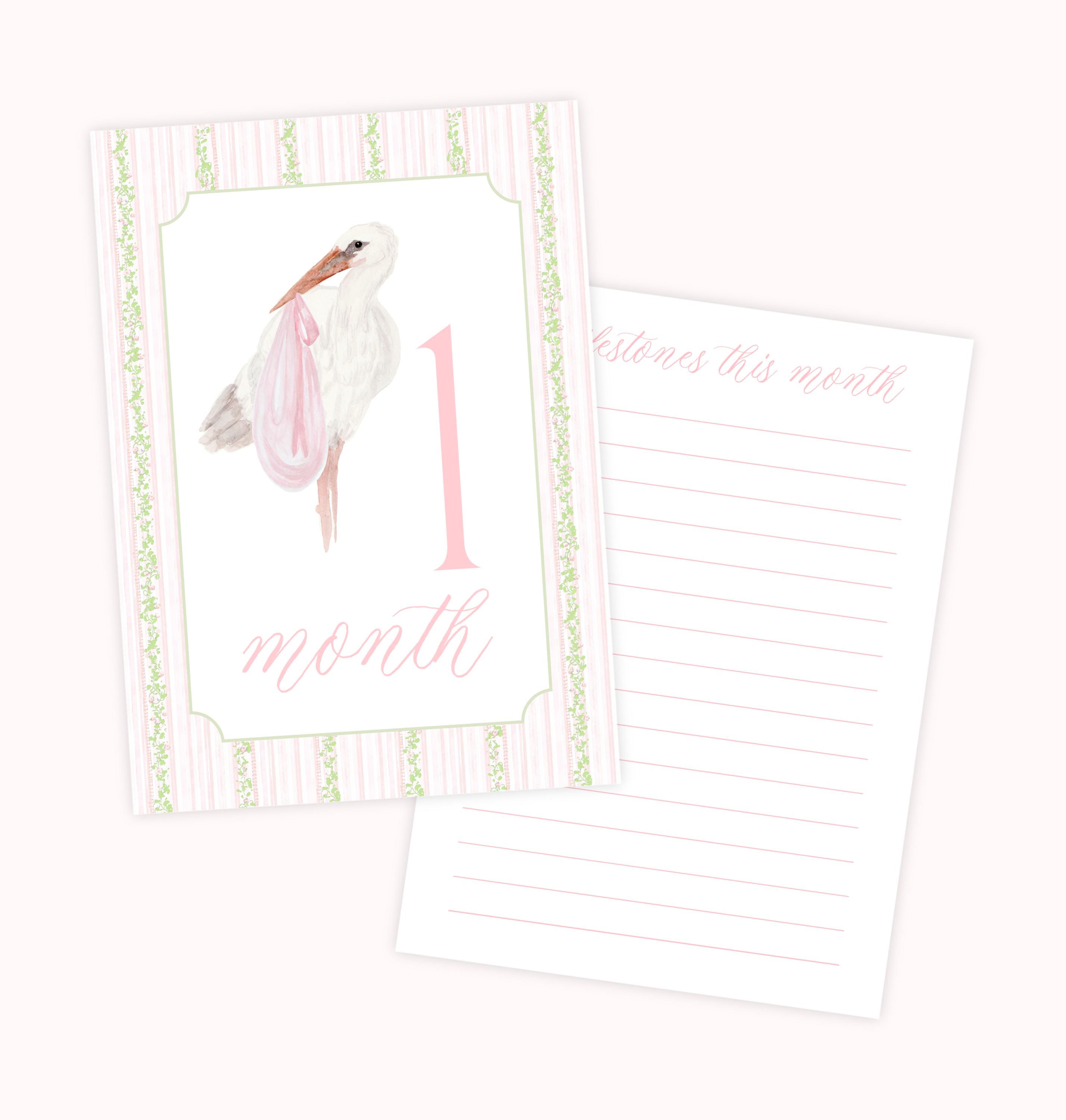 Baby Girl Milestone Cards, Watercolor Pink Green Floral Milestone Cards ...