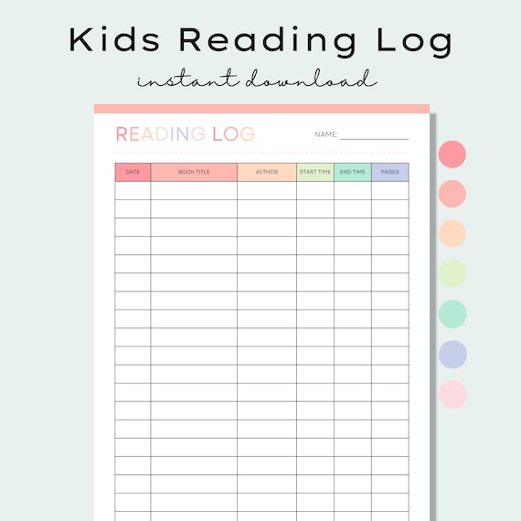 Printable Kids Reading Log, Summer Reading Log, Daily Reading Log, Children's Reading Tracker, Homework Reading Log, Home School Reading Log