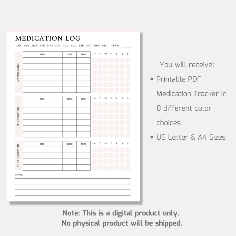 Printable Medication Log, Medicine Tracker List, Daily Medication Given Tracker, Medication Chart Checklist, Treatment Administration Record image 7