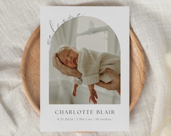Birth Announcement Template, Double Sided Photo Baby Announcement Card, Editable Newborn Announcement Photo Card, Baby Shower Thank You Card
