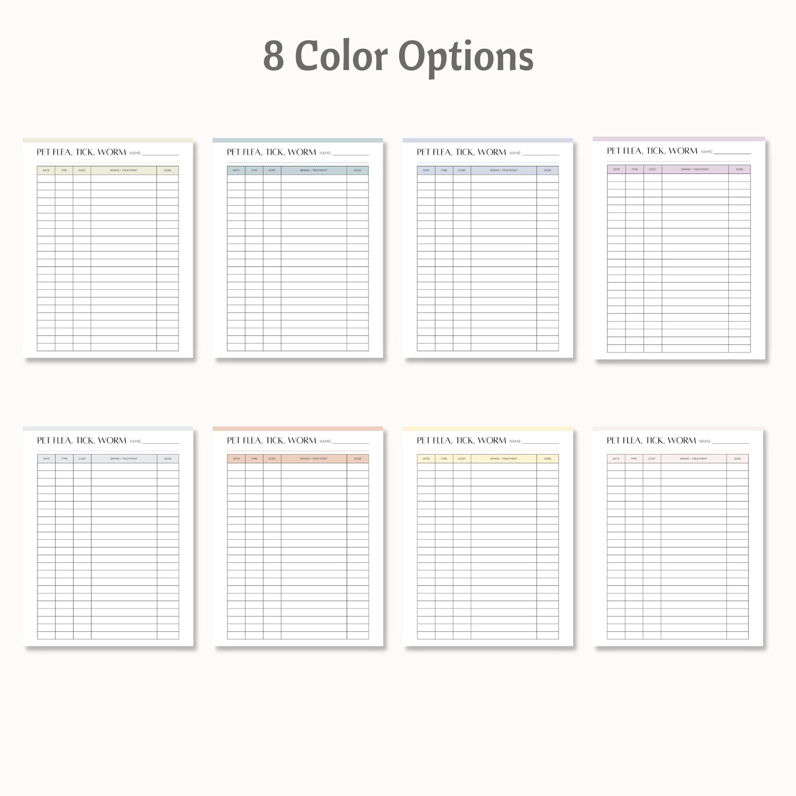 Printable Pet Flea, Tick, and Worm Treatment Tracker, Pet Health ...