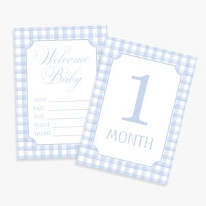 Watercolor Blue Gingham Milestone Cards, Baby Boy Milestone Cards, Baby Monthly Milestones, Baby Shower Gift, Baby Month Cards, Welcome Baby