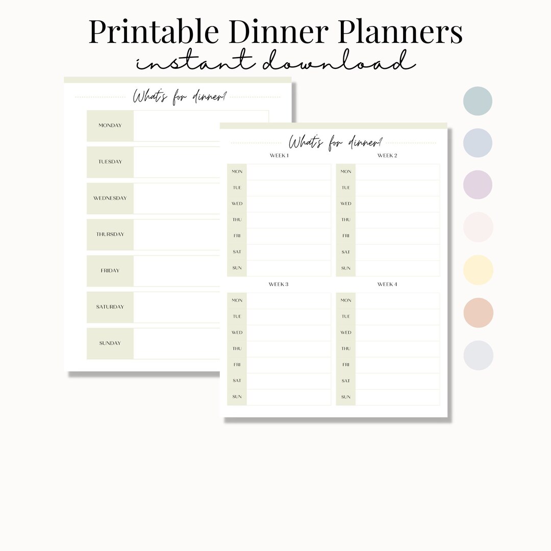 Printable Weekly Dinner Planner, Family Menu, What's for Dinner, Weekly ...