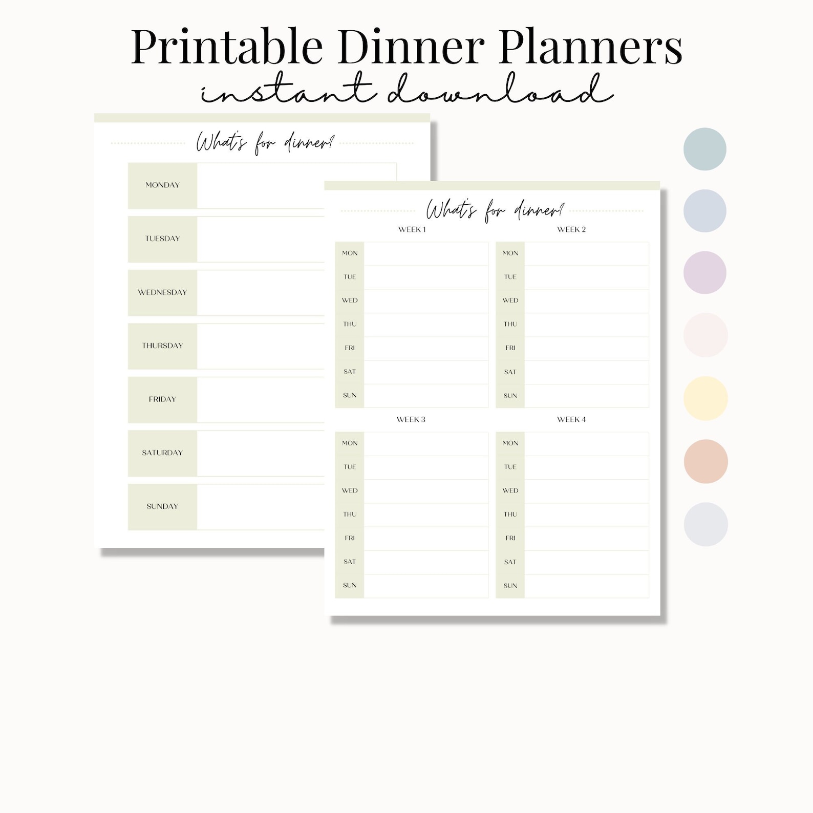 Printable Weekly Dinner Planner, Family Menu, What's for Dinner, Weekly Meal List, Fridge ...