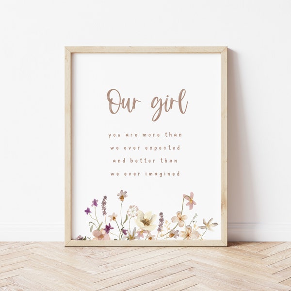 Our Girl Nursery Printable Wall Art Boho, Baby Girl Nursery Prints, Floral Baby Gift, Wildflower Print, Boho Nursery Decor, Baby Shower Gift