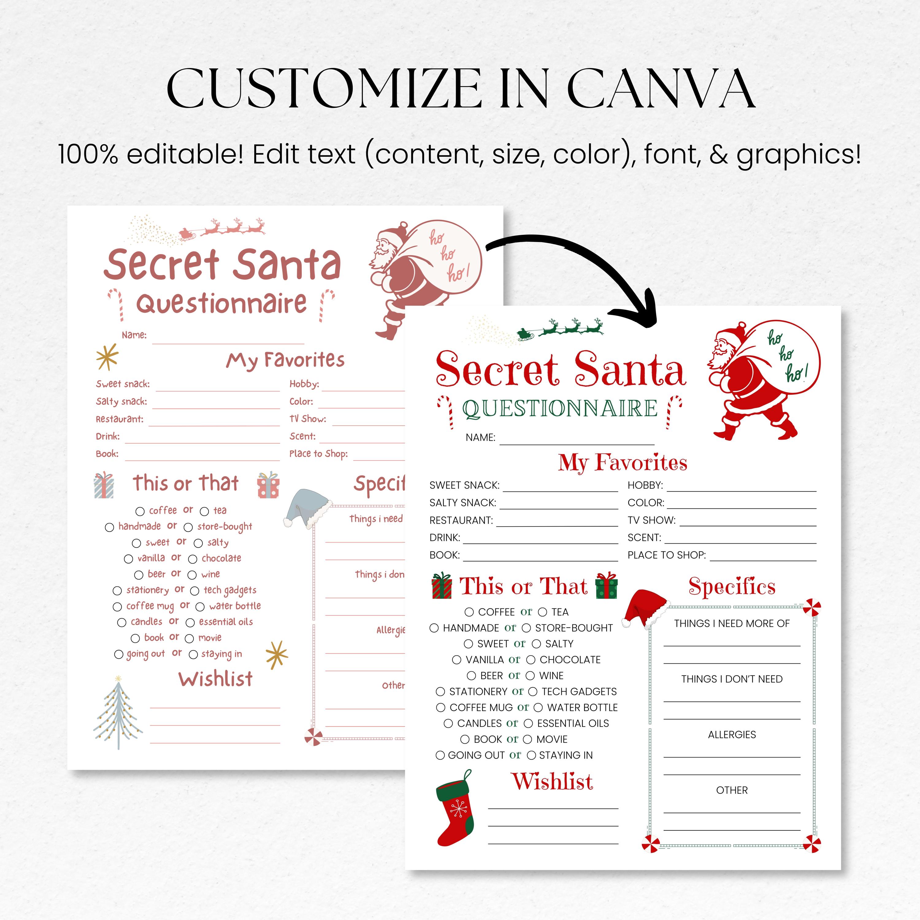 Secret Santa Friends Questionnaire.pdf Secret Santa Questionnaire Printable, Editable Secret Santa Gift ...
