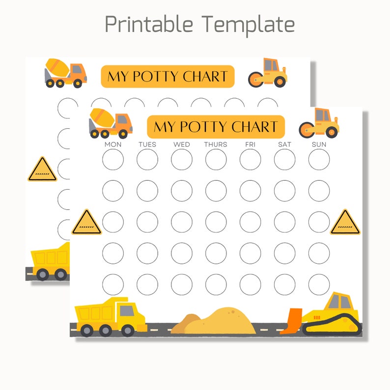 Printable Potty Training Chart, Construction Truck Sticker Chart