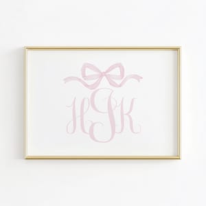 Monogram Nursery Wall Art, Grandmillennial Nursery, Vintage Pink Bow Print, Girl Nursery Print, Initials Nursery Wall Decor, Pink Girl Room
