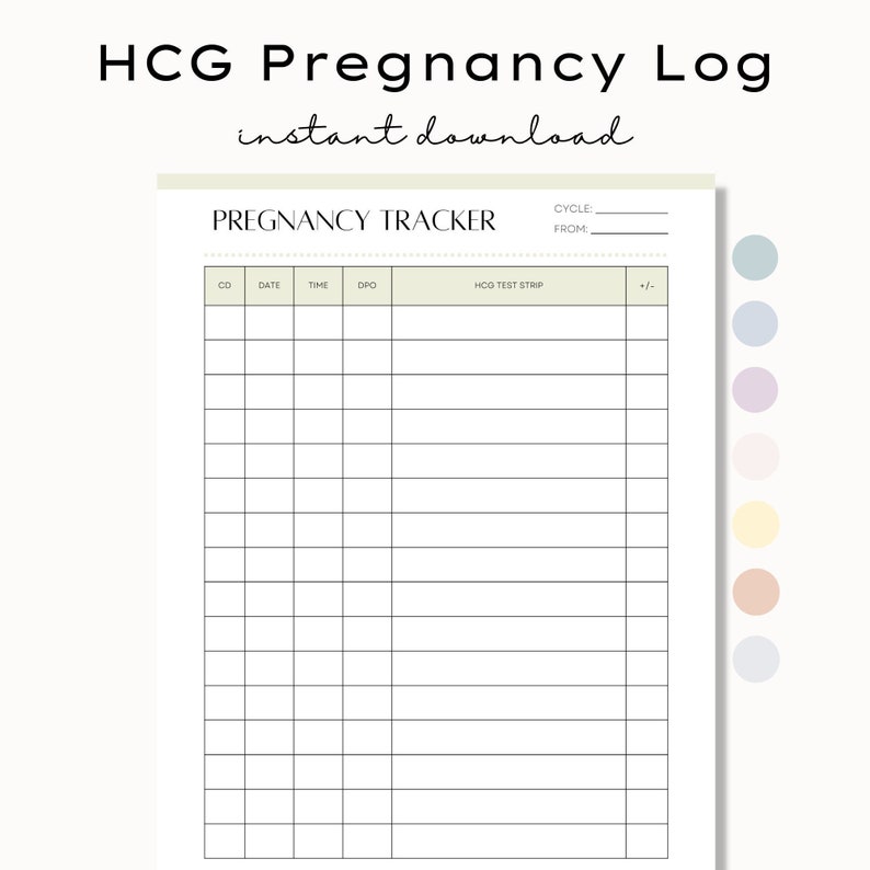 Printable Pregnancy Tracker, HCG Pregnancy Log, Pregnancy Line ...