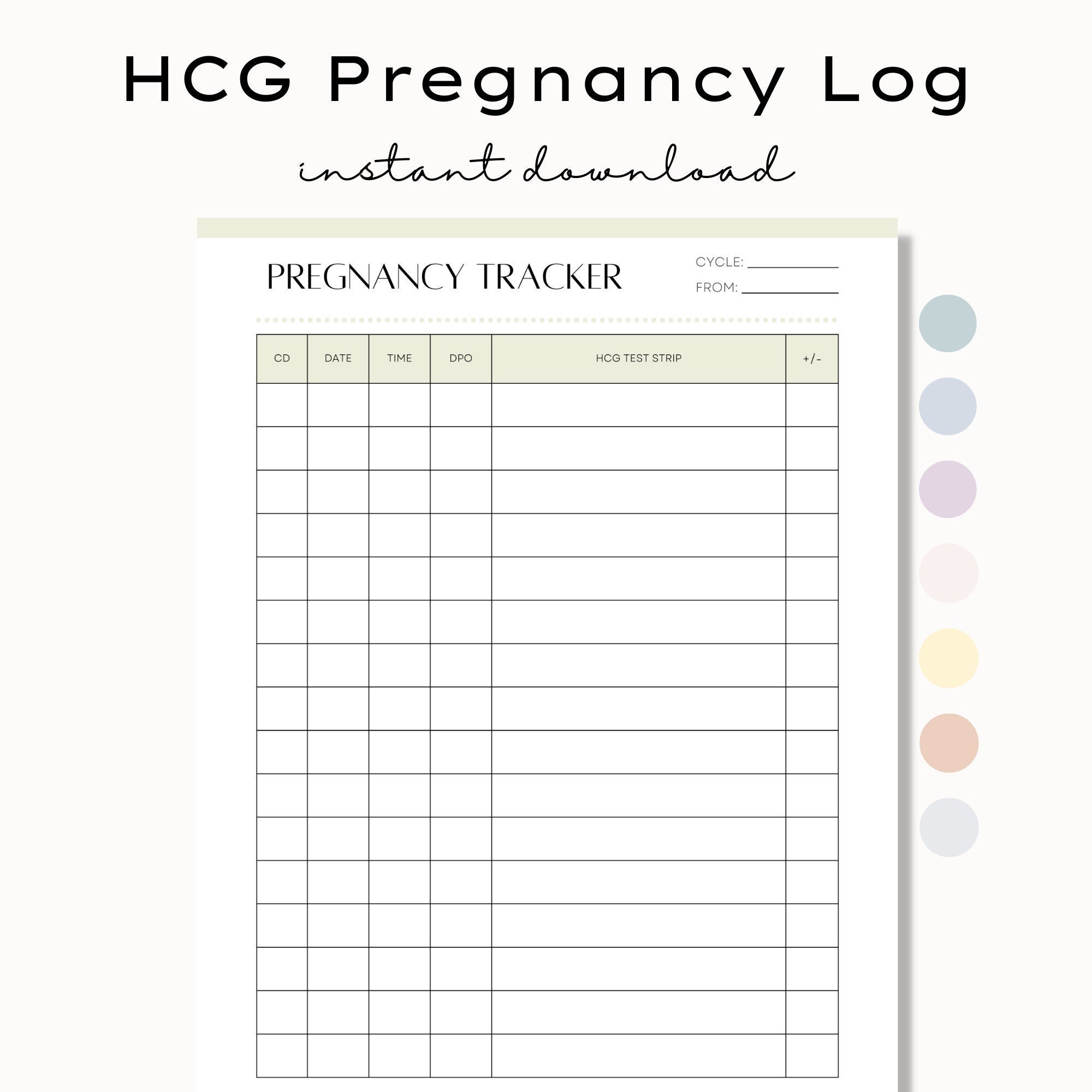 Printable Pregnancy Tracker, HCG Pregnancy Log, Pregnancy Line Progression, TTC Planner ...