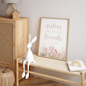 Schwestern machen die besten Freunde, Mädchenzimmer Dekor, Schwestern Wandkunst, Wildblumen Mädchen Druck, personalisierte Schwestern Druck, Blumenkindergarten