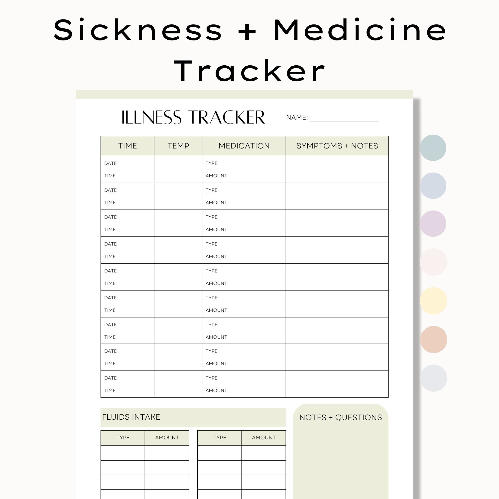 Child Illness and Medication Log, Baby Fever Tracker, Symptom Tracker