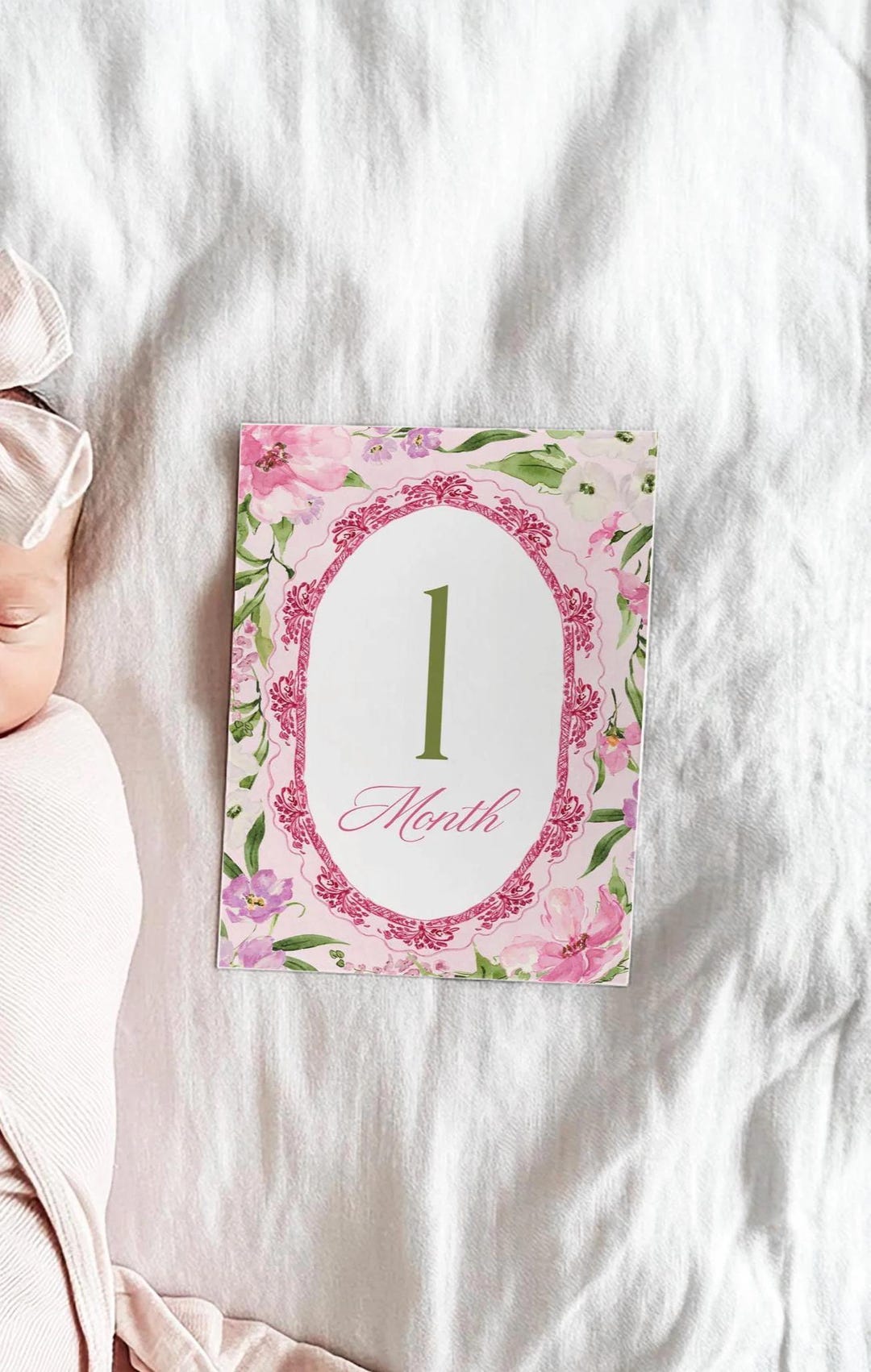 Baby Girl Milestone Cards, Watercolor Pink Green Floral Milestone Cards ...
