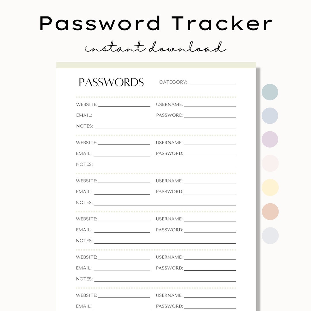 Printable Password Log, Password Tracker, Fillable Password Keeper ...