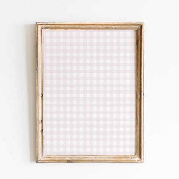 Pink Gingham Nursery Decor, Gallery Nursery Print, Baby Girl Nursery, Pink Gingham Wall Print, Girl Bedroom Wall Art, Checkered Wall Print