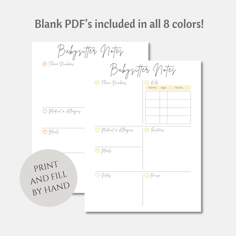 Editable Babysitter Information Sheet, Printable Babysitter Planner ...