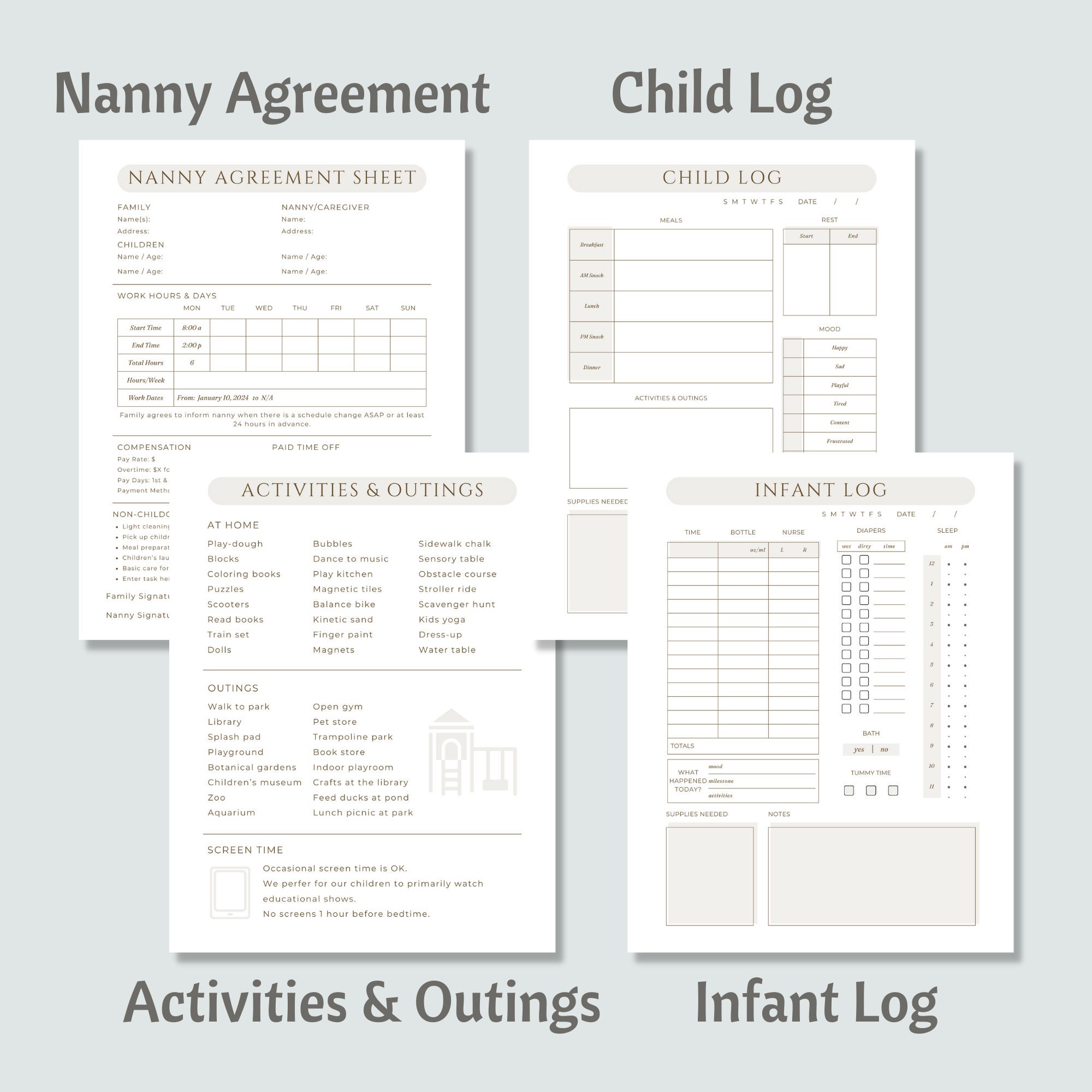 Editable Nanny Binder, Printable Nanny Planner Template, Nanny Guide Editable Nanny Binder, Printable Nanny Planner Template, Nanny Guide