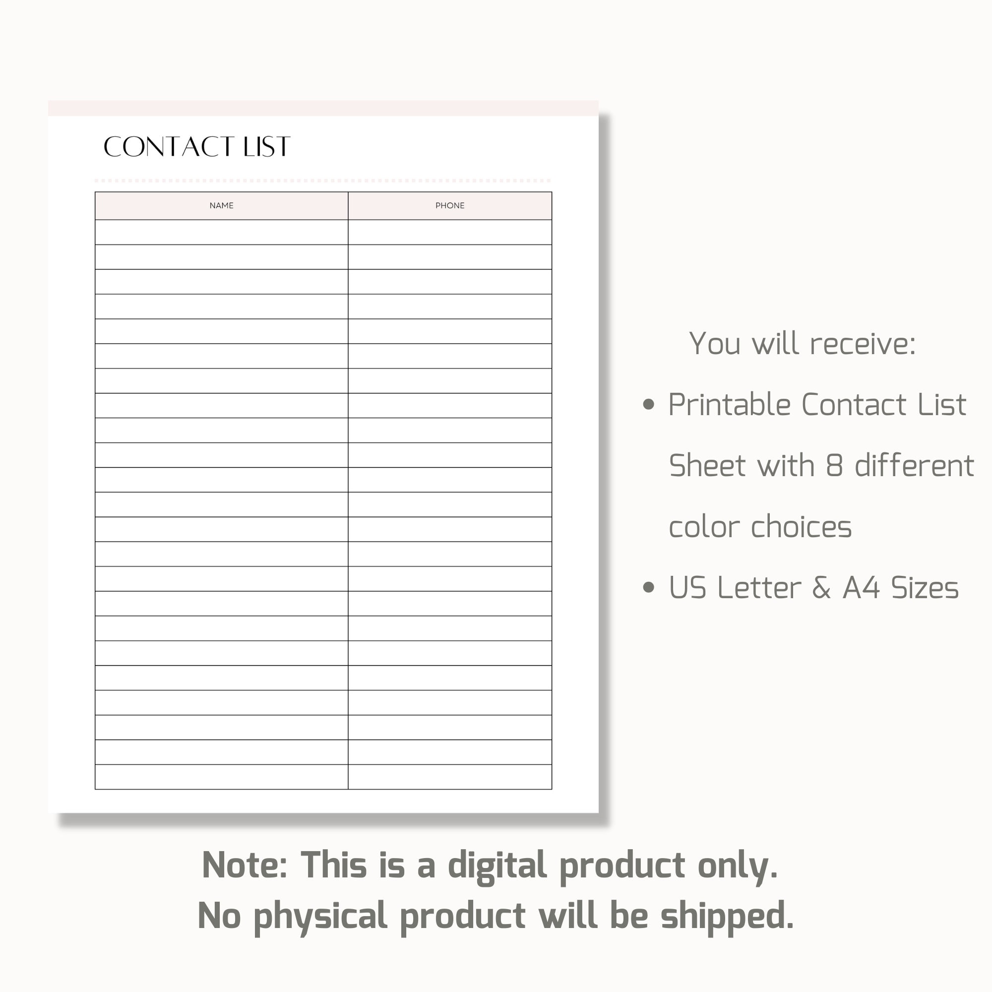 Printable Contact List, Contact Sheet, Phone Number List, Address Book Sheet, Contacts Page Template, Name and Phone Number Contact List - Etsy printable-contact-list-contact-sheet-phone-number-list-address-book-sheet-contacts-page-template-name-and-phone-number-contact-list-etsy