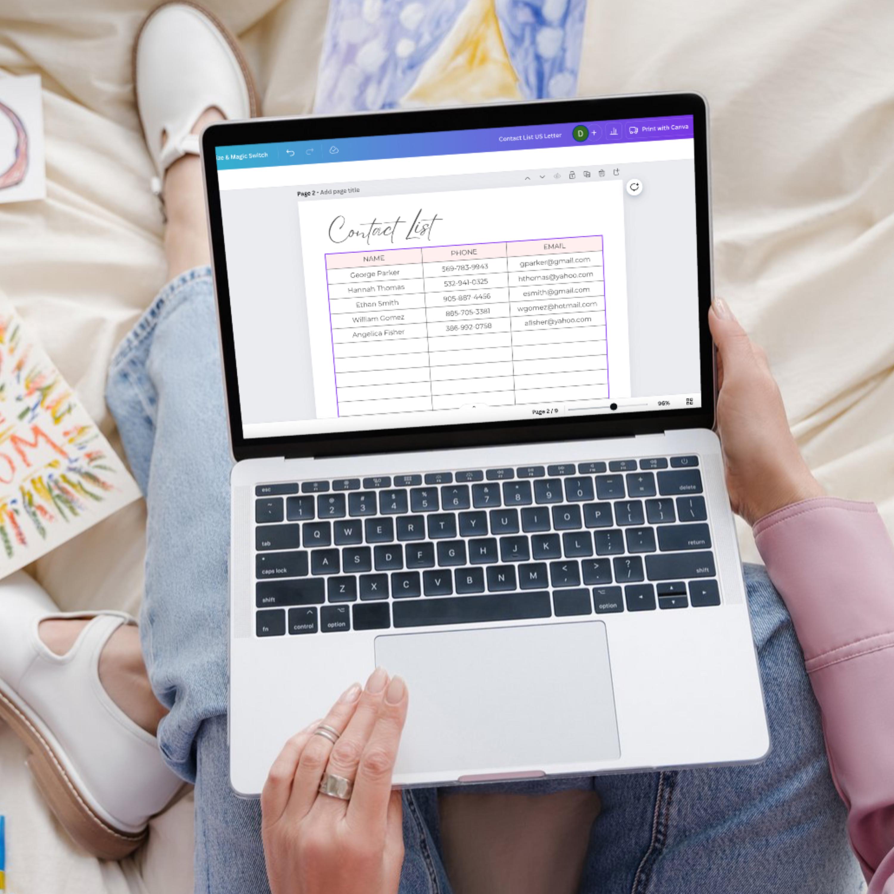 Editable Contact List Canva Template, Printable Contact List Sheet ...