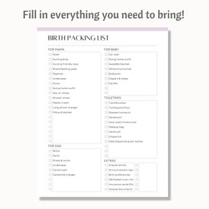 Hospital Bag Packing List, Birth Packing List, Labor and Delivery Checklist, Birth Bag Checklist ...