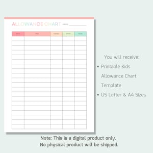 Printable Kids Allowance Chart, Allowance Tracker, Kids Savings Tracker ...