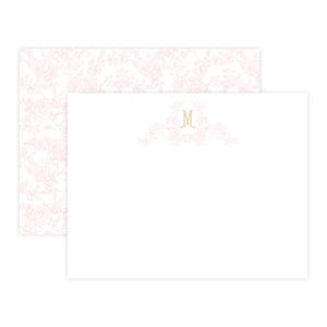 Biglietti d'auguri personalizzati con monogramma rosa Toile, articoli di cancelleria per la cameretta, biglietti d'auguri con iniziali personalizzate, biglietti di ringraziamento per baby shower per bambina, set di articoli di cancelleria per bambina