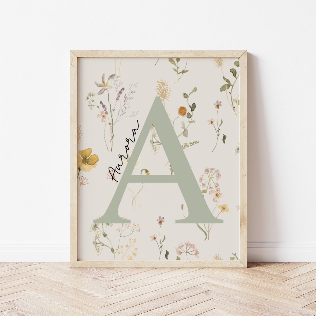 Custom Floral Initial Print, Wildflower Prints, Personalized Name Print ...