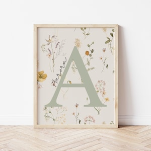 Custom Floral Initial Print, Wildflower Prints, Personalized Name Print, Girl Name Print, Personalized Initial Wall Art, Flower Nursery Art