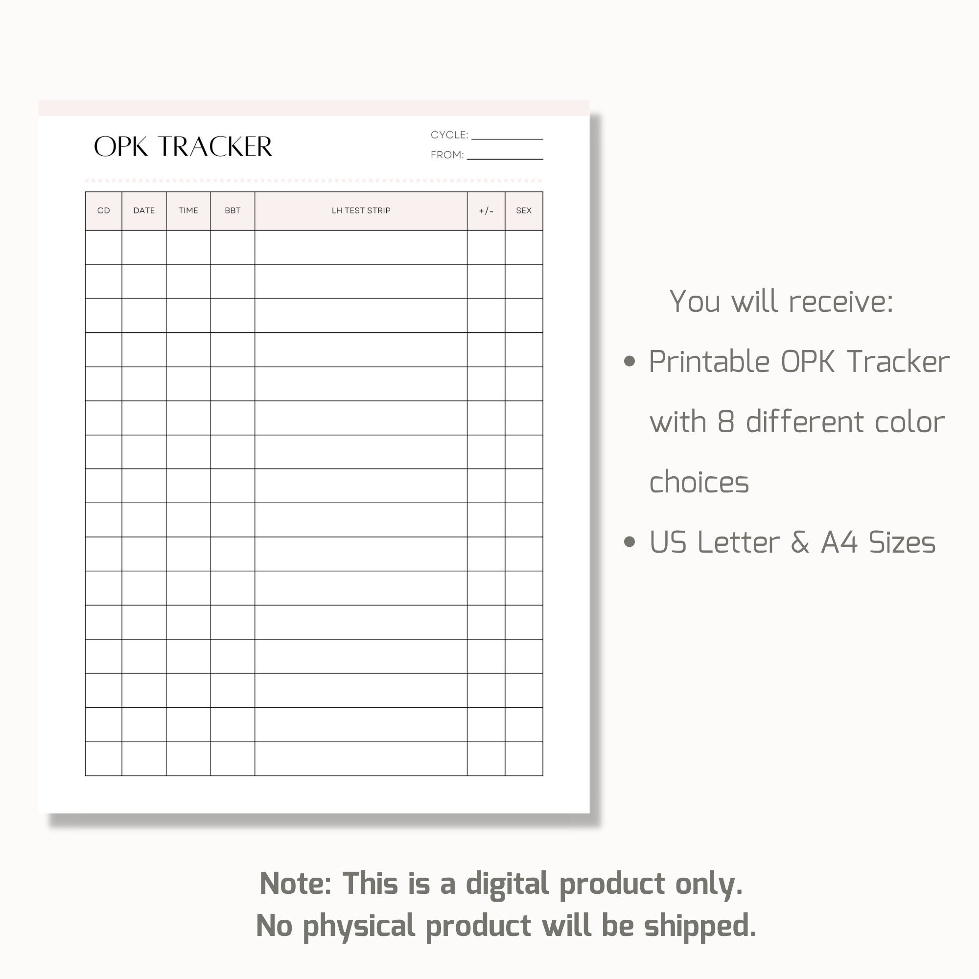 Printable OPK Ovulation Test Tracker, Fertility Tracker, TTC Planner ...