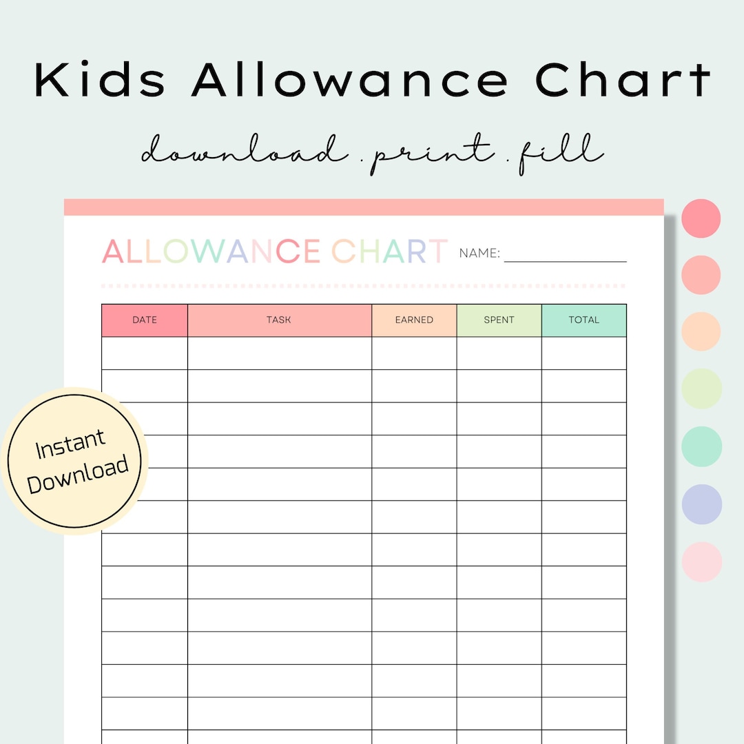 Printable Kids Allowance Chart Allowance Tracker Kids - Etsy Australia